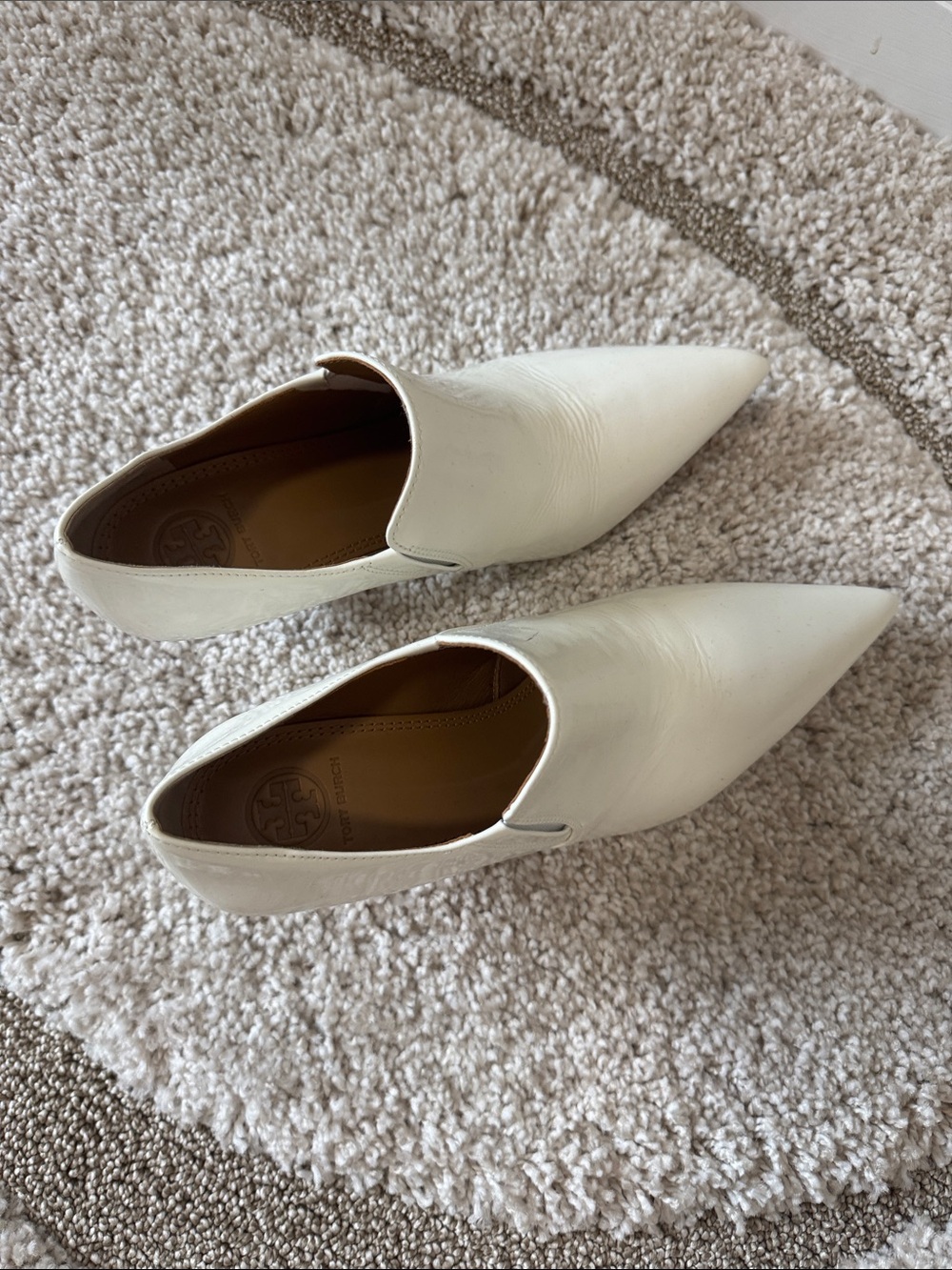 Tory Burch Ivory Pointed-Toe Slip-On Mules